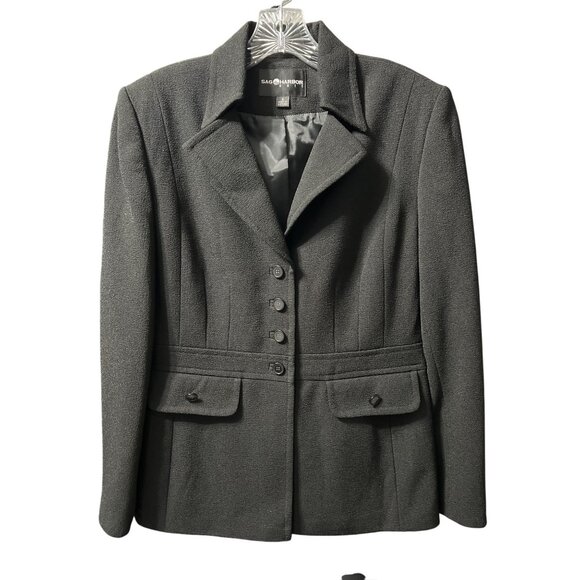 Sag Harbor Womens Blazer Size 8 Black Polyester Suit Jacket - Picture 1 of 9